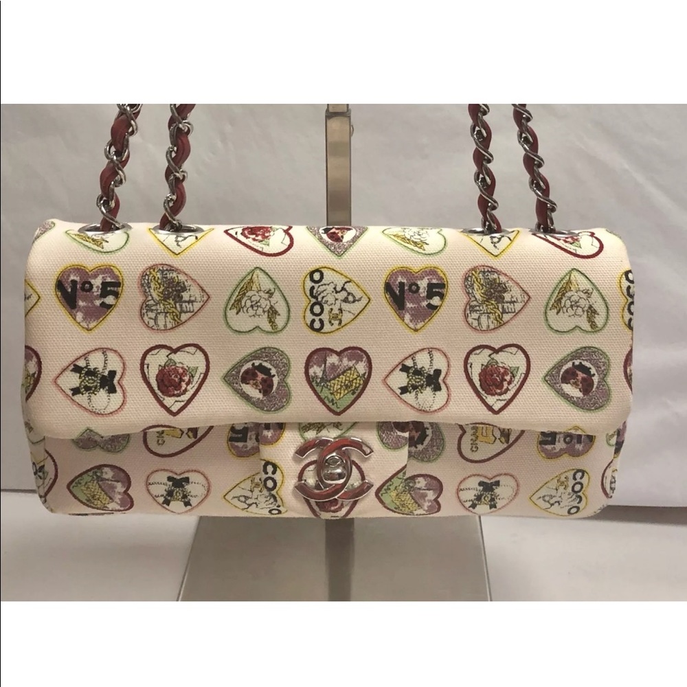 CHANEL Canvas Coco Hearts Small Flap Bag